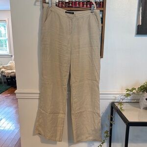 Saks Fifth Avenue 100% Linen Wide Leg Pants in Beige Size Small